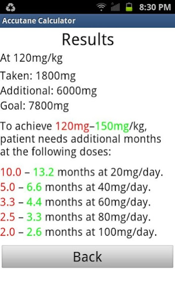Accutane Calculator 1.1 Screenshot