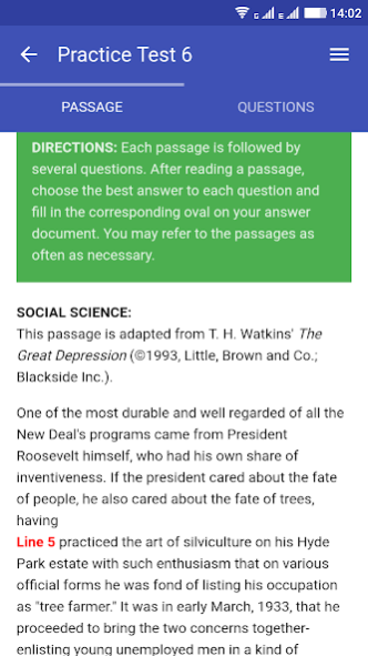 ACT Exam Reading Practice Test 2.0 Screenshot