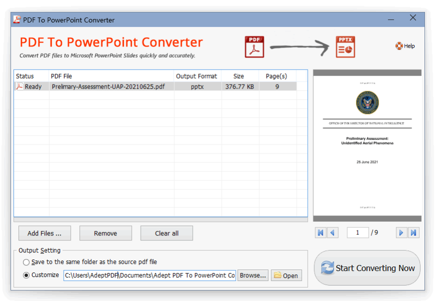 Adept PDF to PowerPoint Converter 2.20 Screenshot