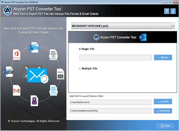 Aryson PST Migration Tool 21.4 Screenshot
