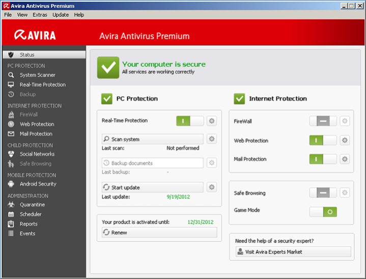 Avira Antivirus Premium 2013 13.0.0.278 Screenshot