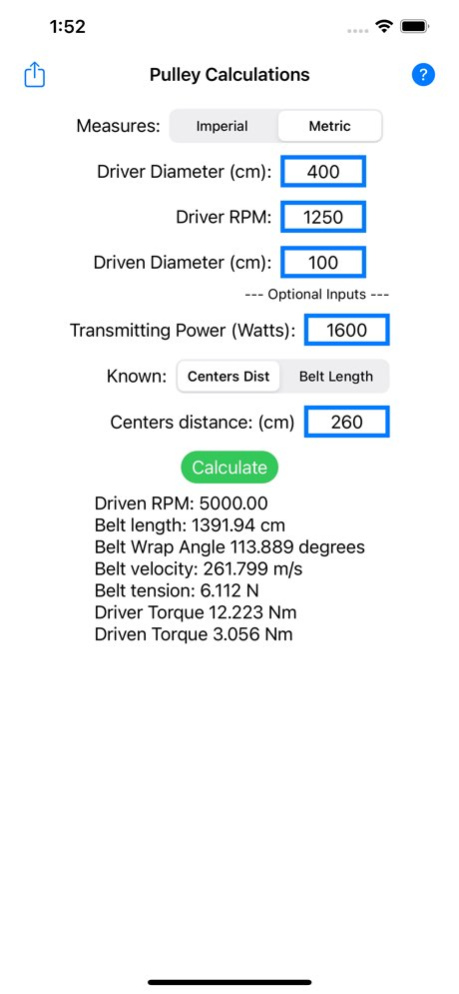 Belt & Pulley Calculator  Screenshot