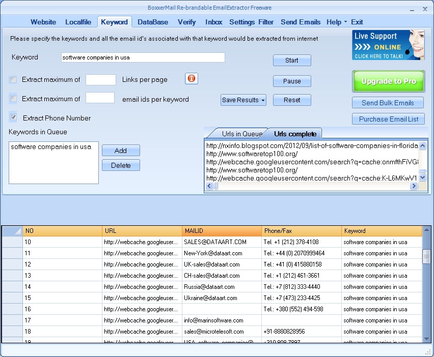Boxxer Rebrandable Email Extractor Free 2.3 Screenshot