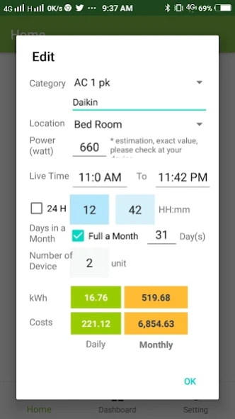 Electric Cost Control  Screenshot