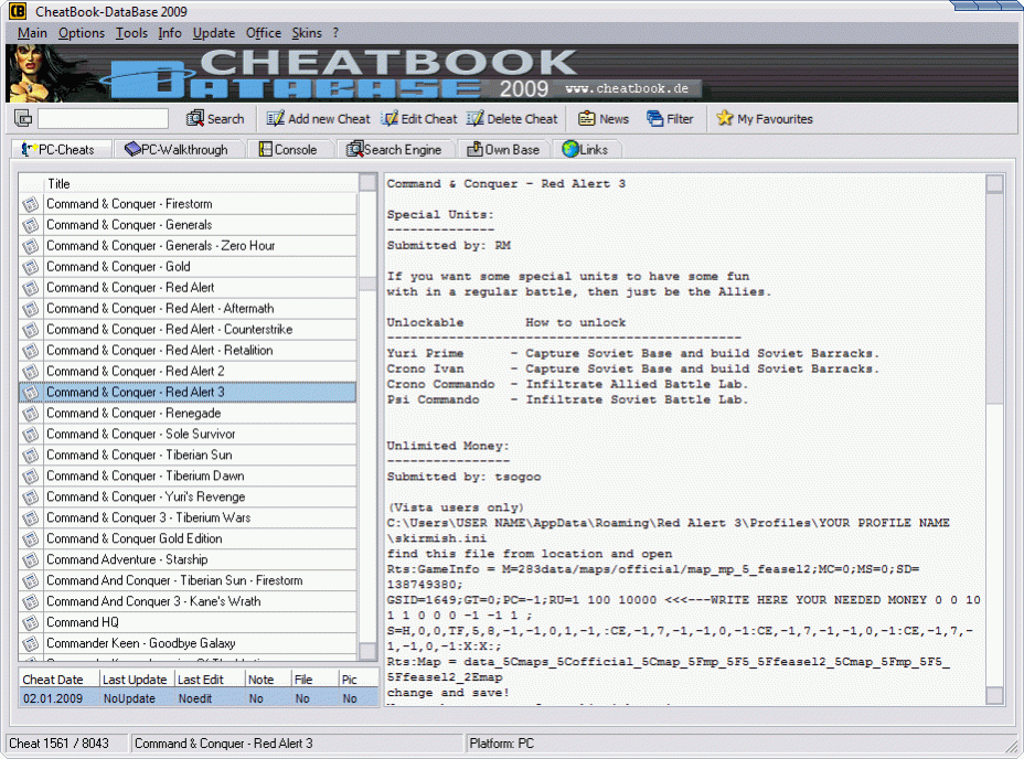 CheatBook-DataBase 2009 1.0 Screenshot