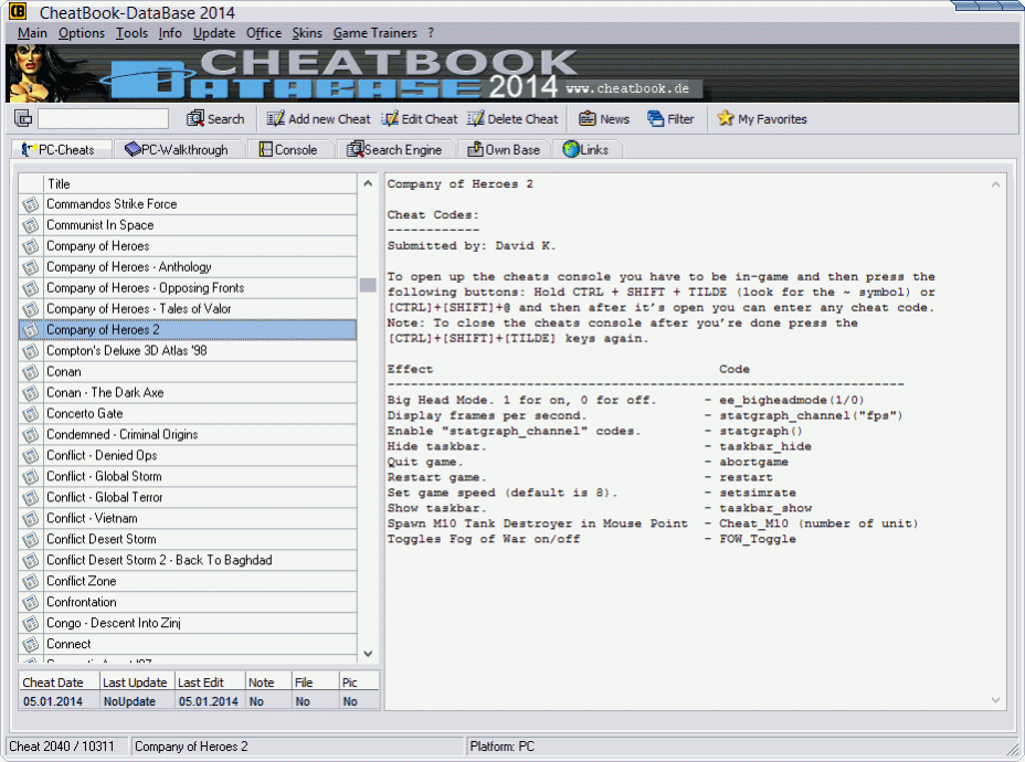 CheatBook DataBase 2014 1.0 Screenshot