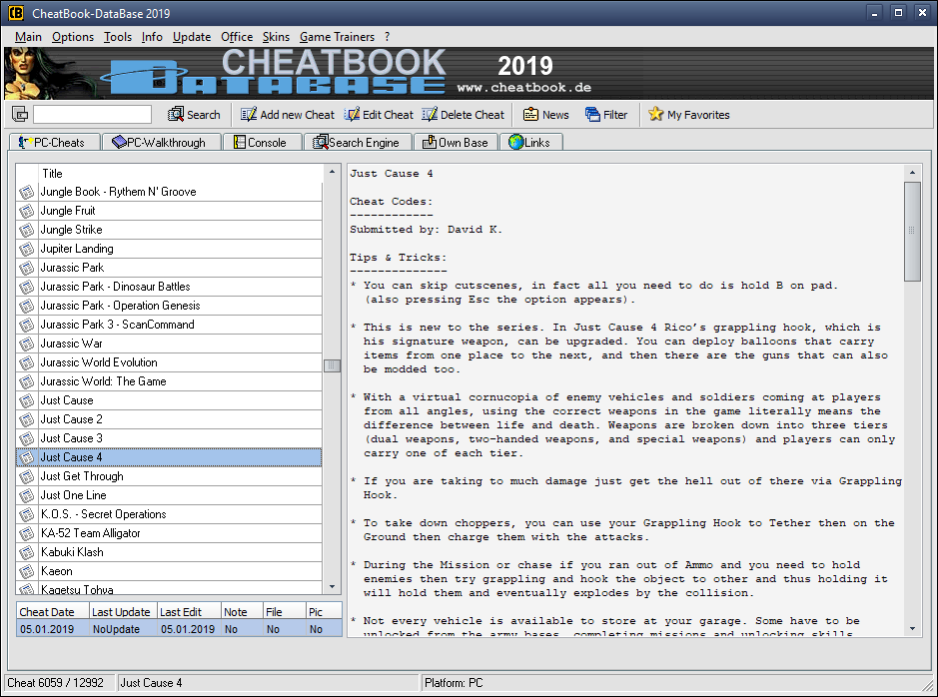 CheatBook DataBase 2019 1.0 Screenshot