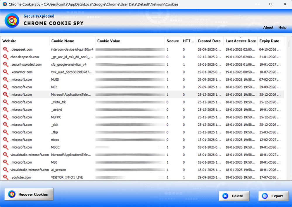 Chrome Cookie Spy 2.0 Screenshot