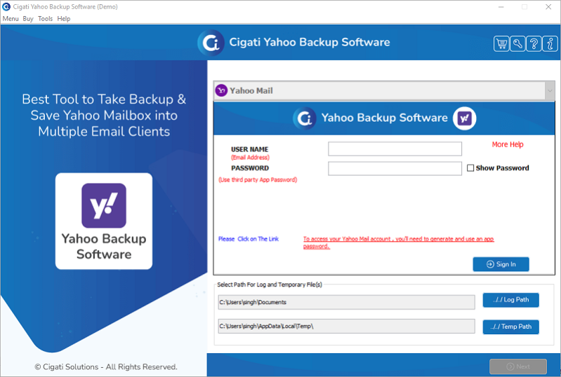 Cigati Yahoo Email Backup Tool 21.9 Screenshot