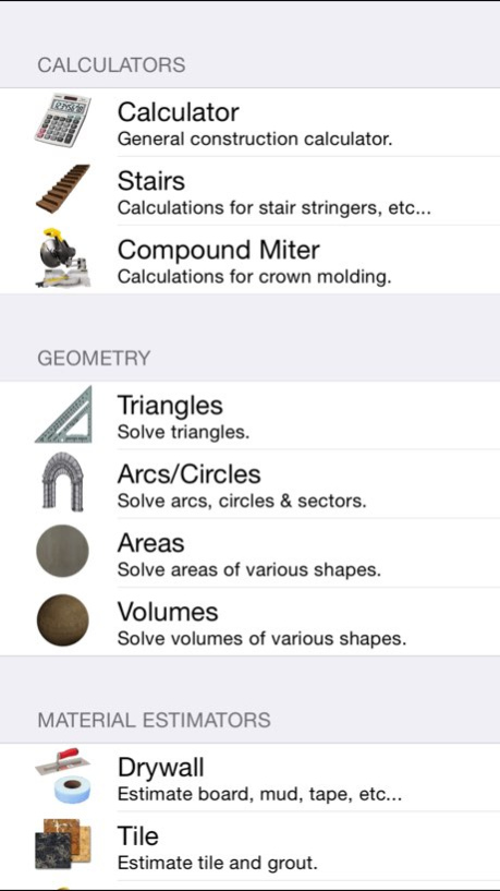 Construction Calc Pro 2.3.9 Screenshot