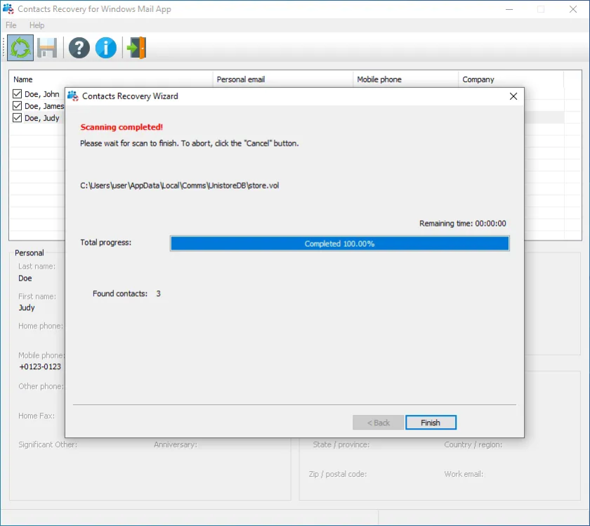 Contacts Recovery for Windows Mail App 2.0.0 Screenshot