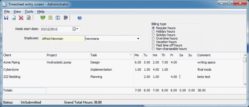 CyberMatrix Timesheets Client/Server 5.14 Screenshot