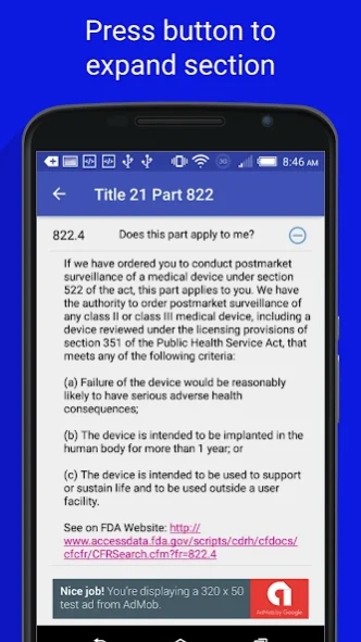 FDA Regulations 1.20 Screenshot