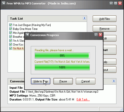 Free WMA to MP3 Converter 1.16 Screenshot