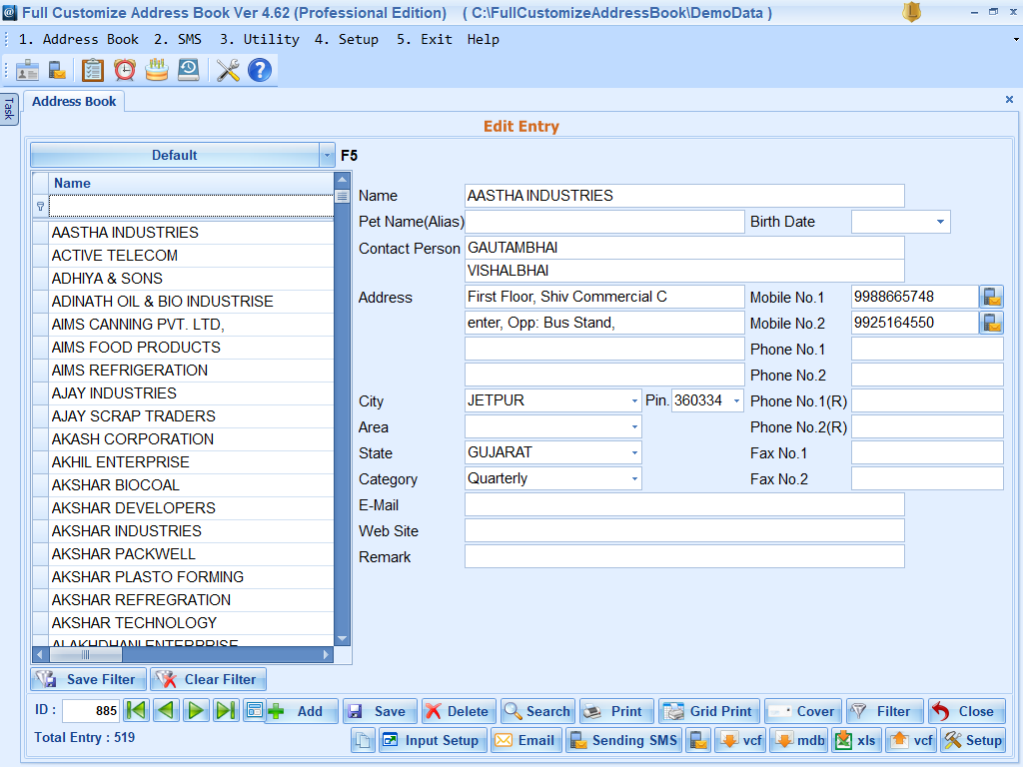 Full Customize Address Book 4.62 Screenshot