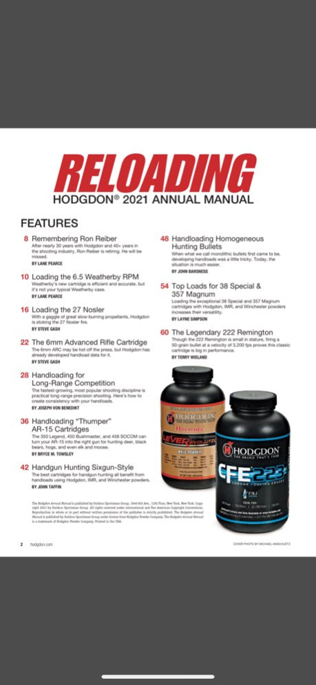 Hodgdon Reloading Manual 3.6.7 Screenshot