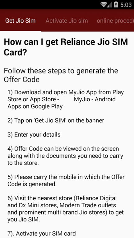How to Get Free Jio Sim 1.0 Screenshot
