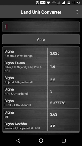 Indian Land Unit Converter  Screenshot