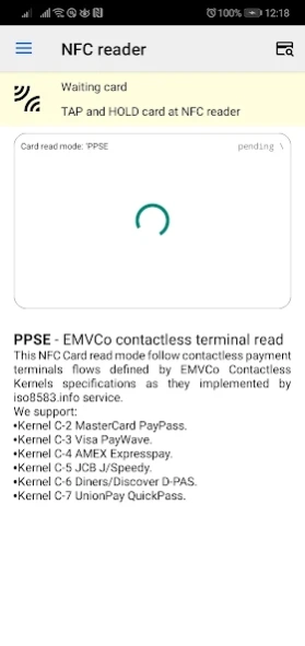 iso8583.info NFC reader 1.0 Screenshot