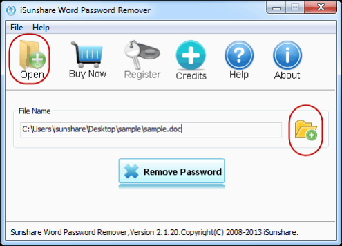 iSunshare Word Password Remover 2.1.20 Screenshot