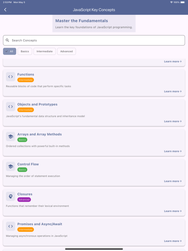 JavaScript Flashcards 2.0 Screenshot
