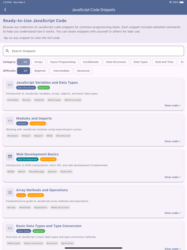 JavaScript Flashcards 2.0 Screenshot