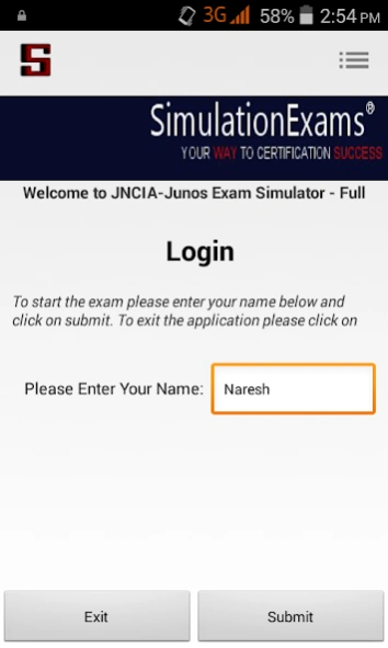Sim-Ex Exam Sim for JNCIA-Full  Screenshot