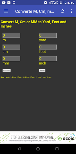 M, Cm, mm to yard, feet, inch 1.0 Screenshot