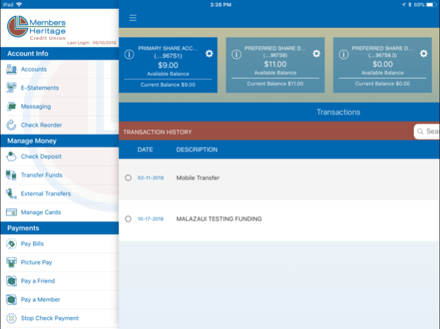 Members Heritage CU for iPad  Screenshot