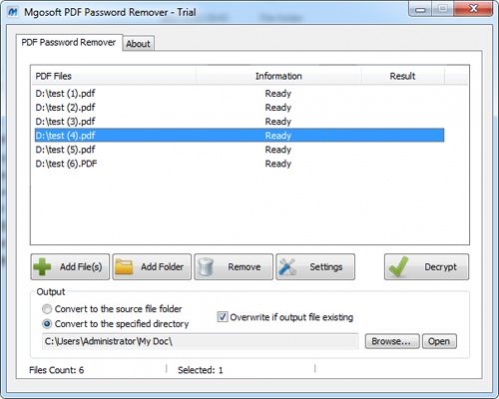 Mgosoft PDF Password Remover 10.0.0 Screenshot