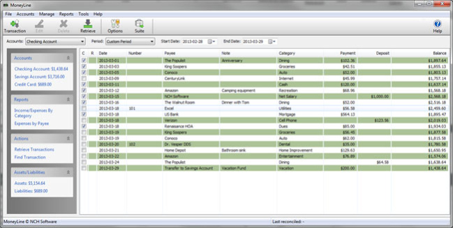 MoneyLine Personal Finance Software Professional 4.02 Screenshot
