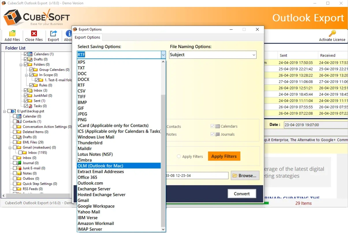 CubexSoft Outlook PST Converter 18.0 Screenshot