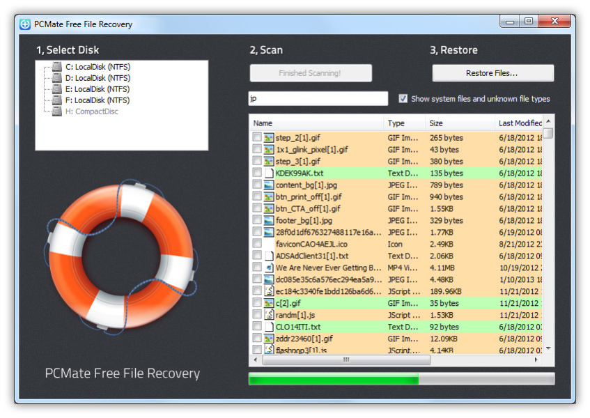 PCMate Free File Recovery 7.0.9 Screenshot