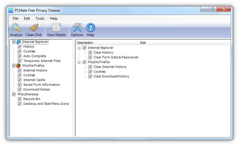 PCMate Free Privacy Cleaner 7.0.9 Screenshot