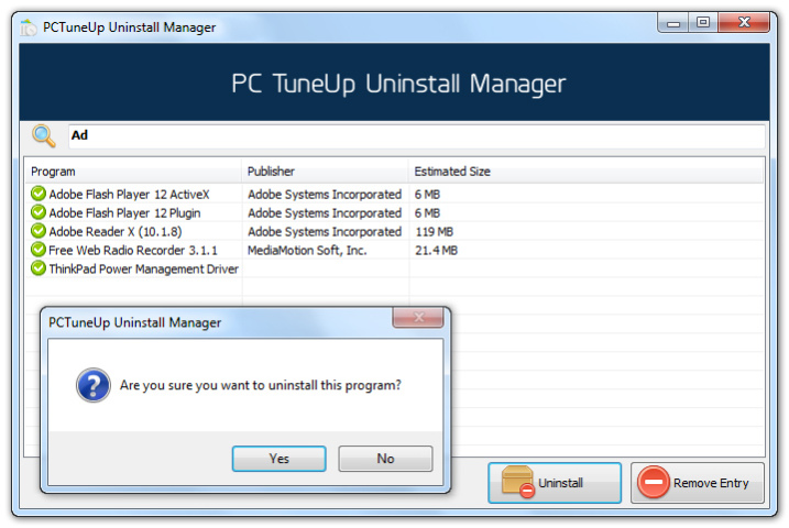 PCTuneUp Free Uninstaller 5.1.7 Screenshot
