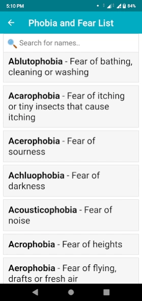 Phobia list - डर 1.2.2 Screenshot