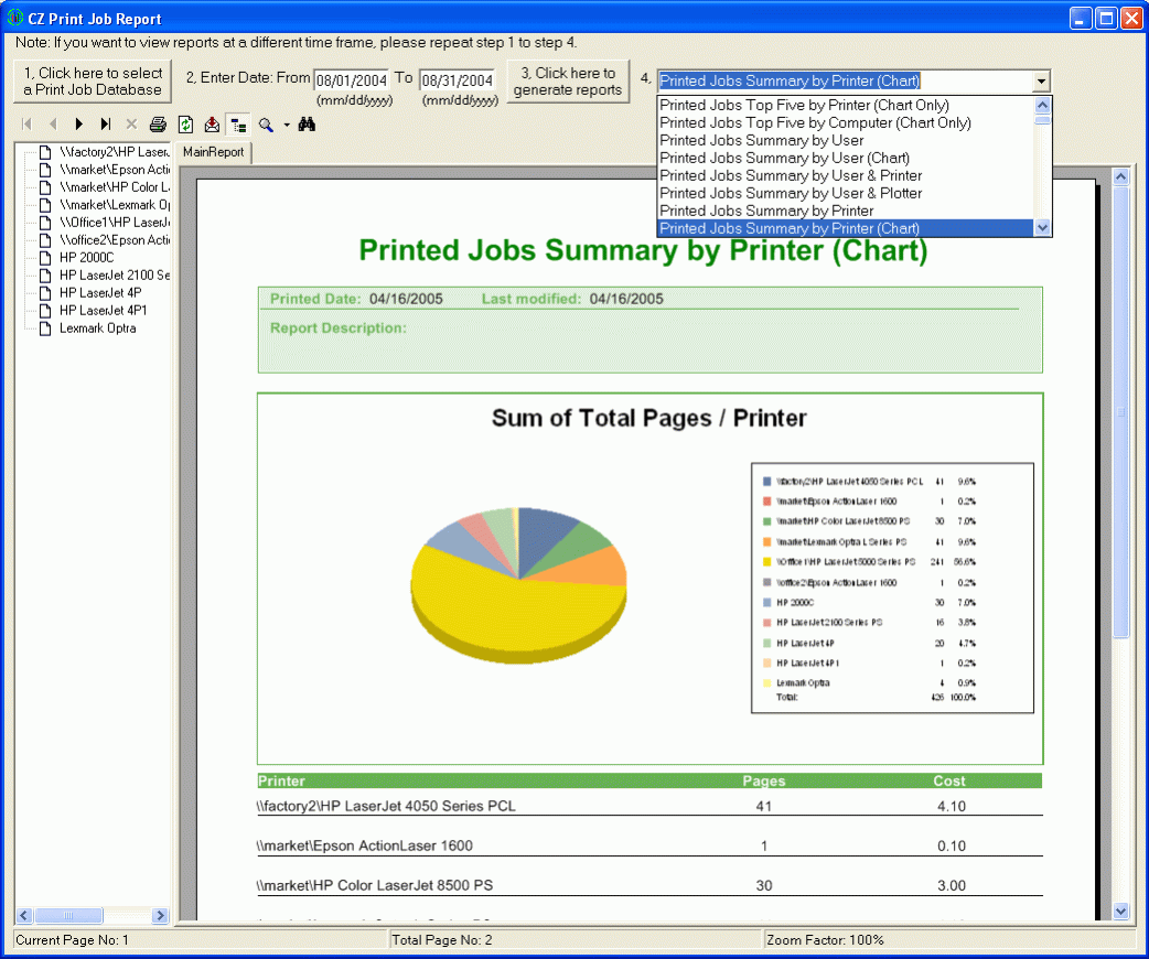 PrinterAdmin Print Job Report 4.0 Screenshot