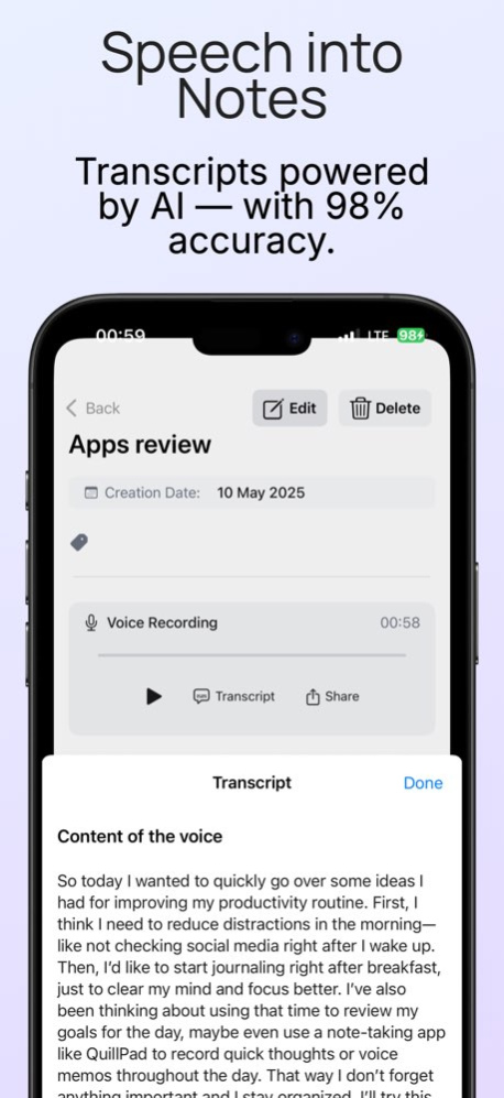 AI Voice Note Taker: QuillPad 1.6.3 Screenshot