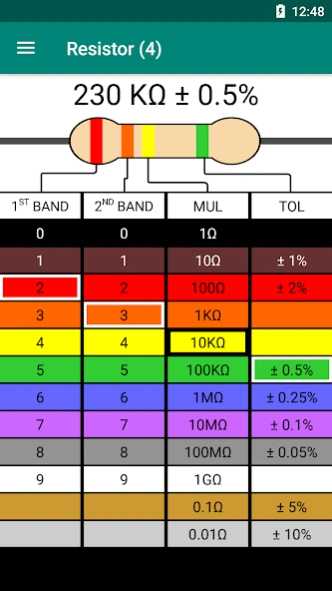 Resistor Color Code Calculator 1.1 Screenshot