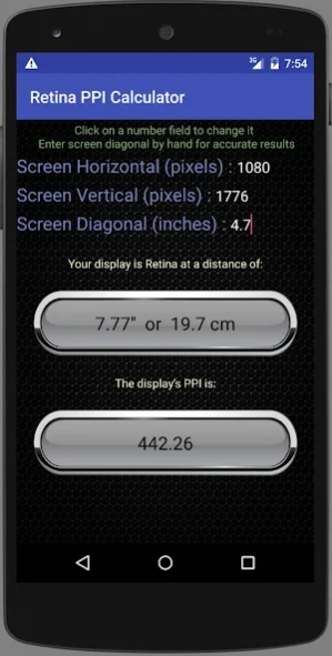 Retina Calculator  Screenshot