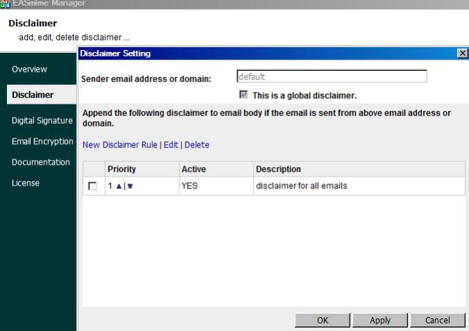 S/MIME and Disclaimer for MSEx IIS 3.1.1.8 Screenshot
