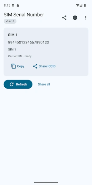 SIM Serial Number (ICCID) 3.0.10 Screenshot