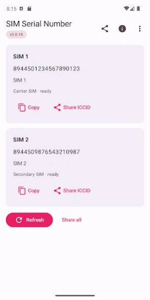 SIM Serial Number (ICCID) 3.0.10 Screenshot