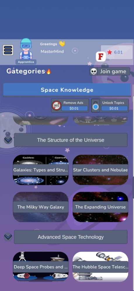 Space Knowledge Quiz 73.08 Screenshot