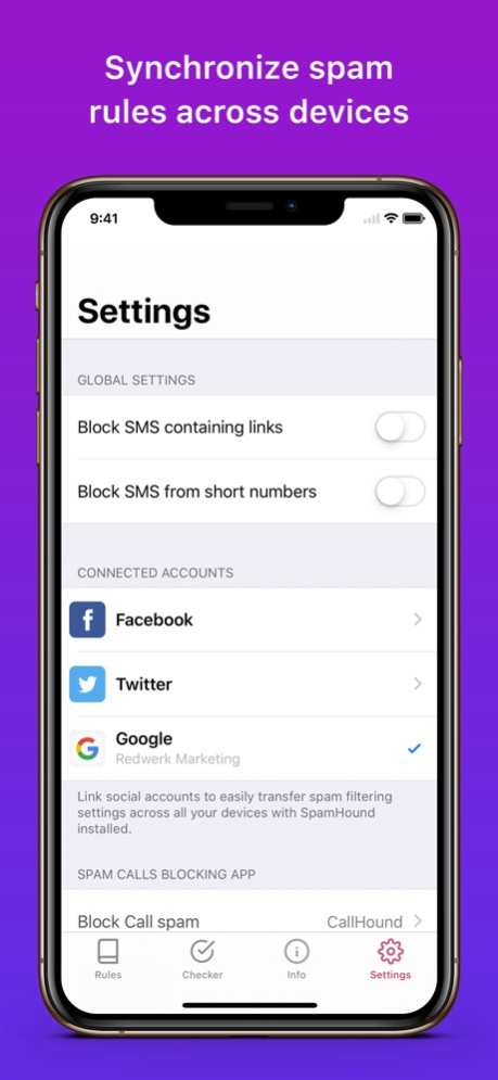 SpamHound SMS Spam Filter 2.2.1 Screenshot