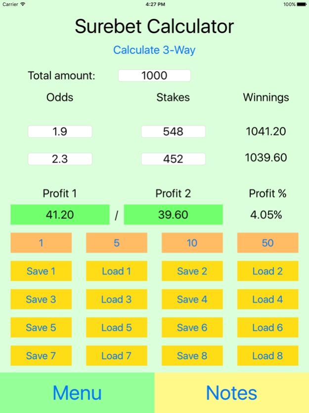 Surebet Calculator Pro 4.1 Screenshot