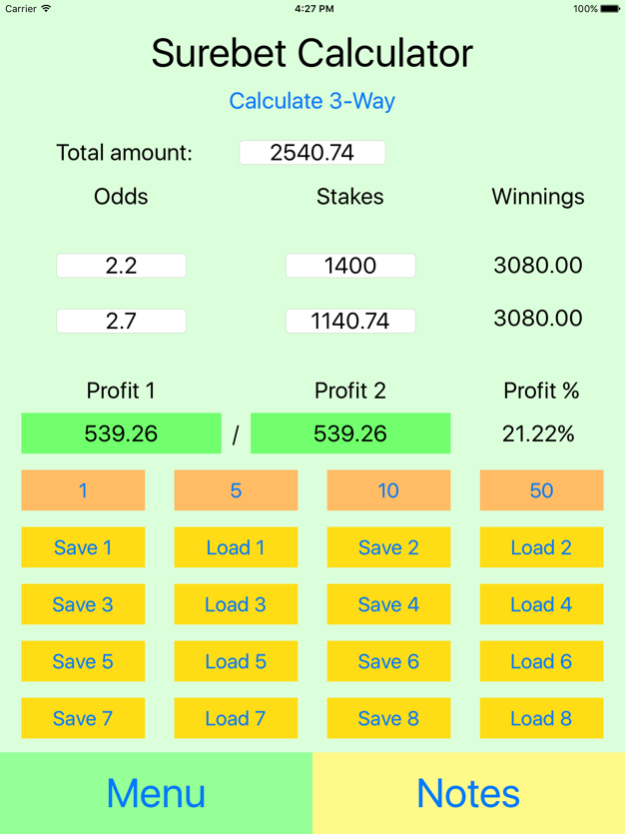 Surebet Calculator Pro 4.1 Screenshot
