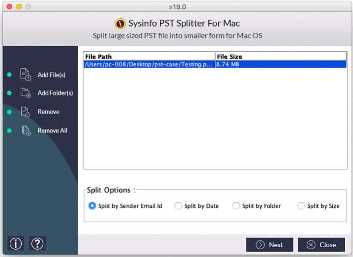 SysInfoTools MAC PST Splitter Software 19.0 Screenshot