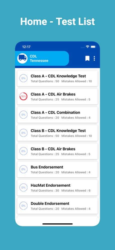 Tennessee CDL Prep Test 1.3 Screenshot
