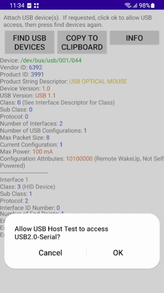 USB Host Test  Screenshot
